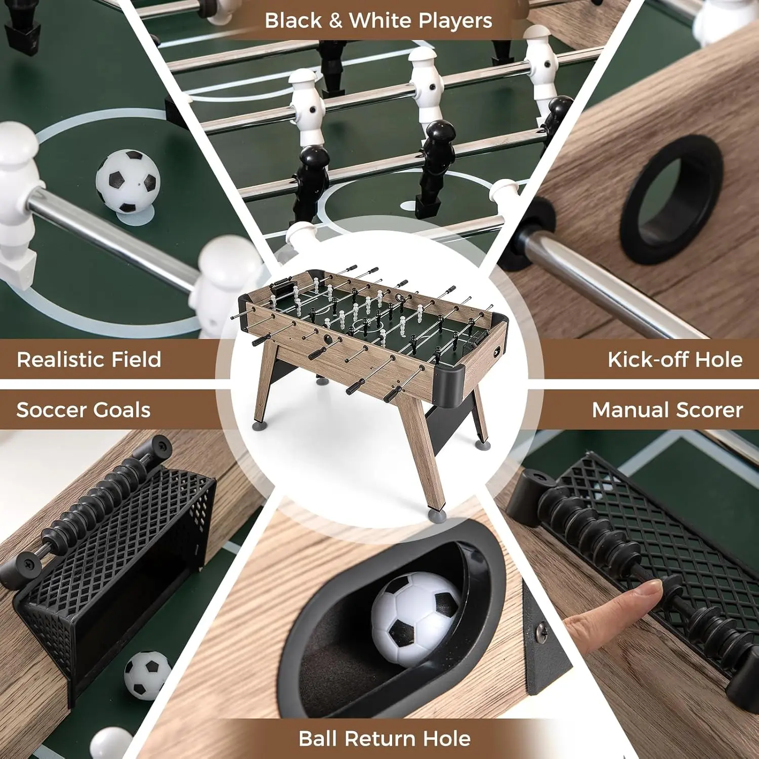 Foosball Table, 54 Inch Full Size Soccer Table Game with 2 Balls, Foosball Table Adult Size for Home, Game Room, Office