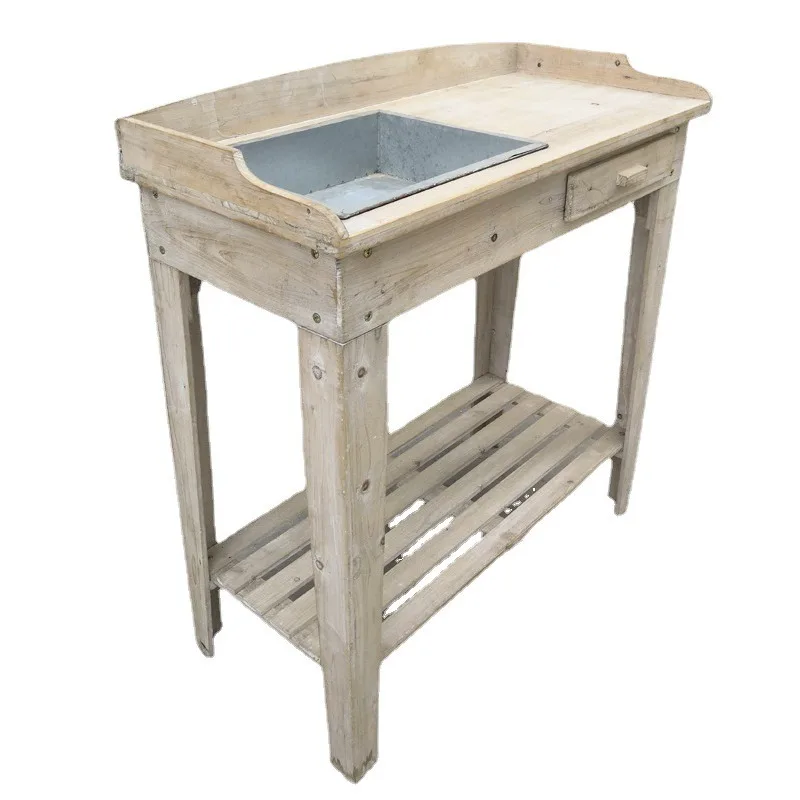 Retro garden table wooden flower room indoor three-layer gardening console fir old gardening table