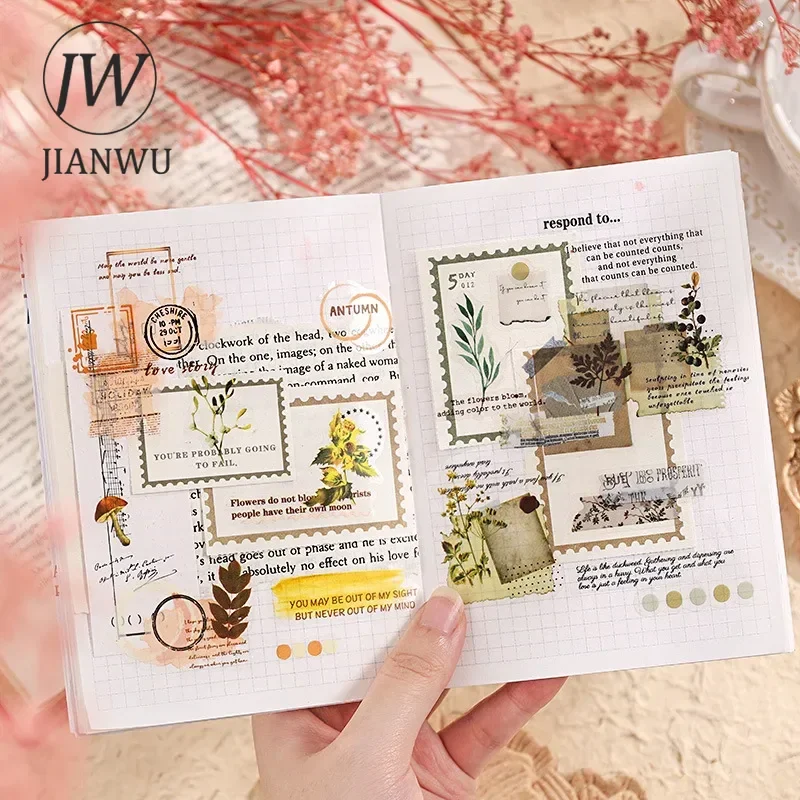 JIANWU The Dream of Urian Series Vintage Flower Smudge Landscaping Material Collage PET Sticker Creative DIY Journal Stationery