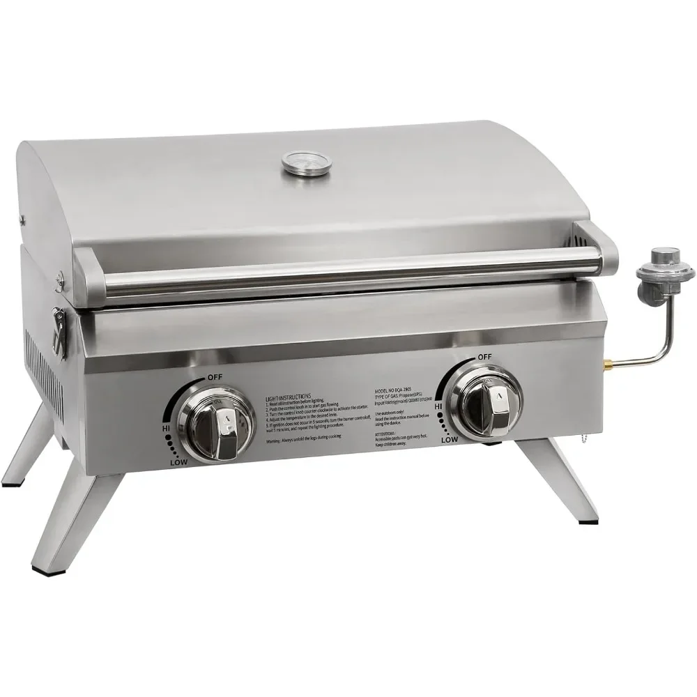 20 in Portable Tabletop Gas Grill, 20,000 BTU Propane Gas Grill with Travel Locks & Built in Thermometer, Stainless Steel