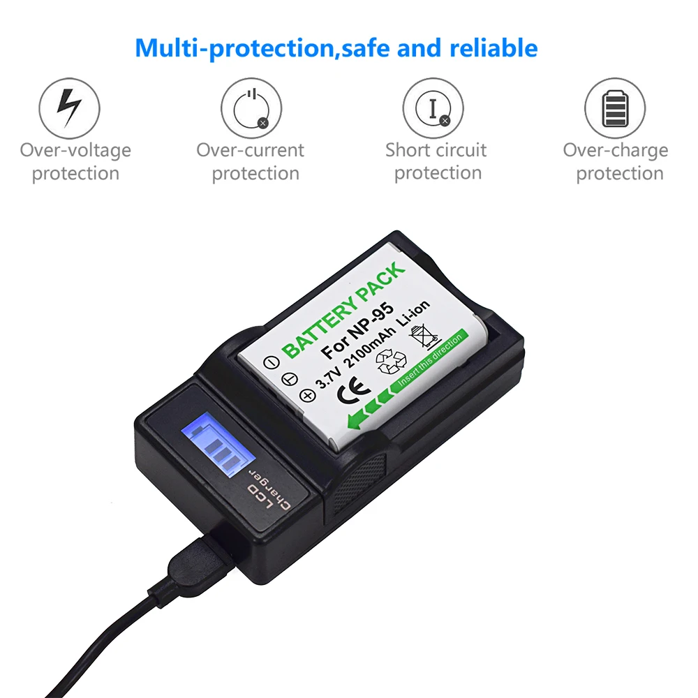 2PCS FNP-95 FNP95 NP-95 NP95 DB-90 DB90 배터리 + LCD 충전기 후지필름 NP-95 NP95 Finepix F30 F31 F31fd X100 X100s X30