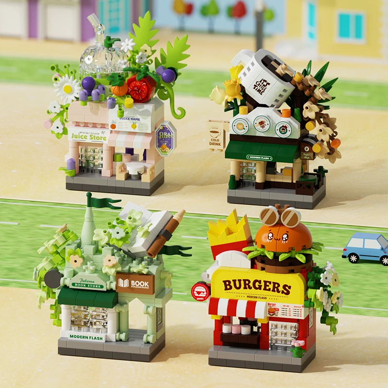 Bausteinset für Straßenszenenladen, kreatives Mini-Straßenszenenmodell, geeignet für Desktop-Display und Sammlung.