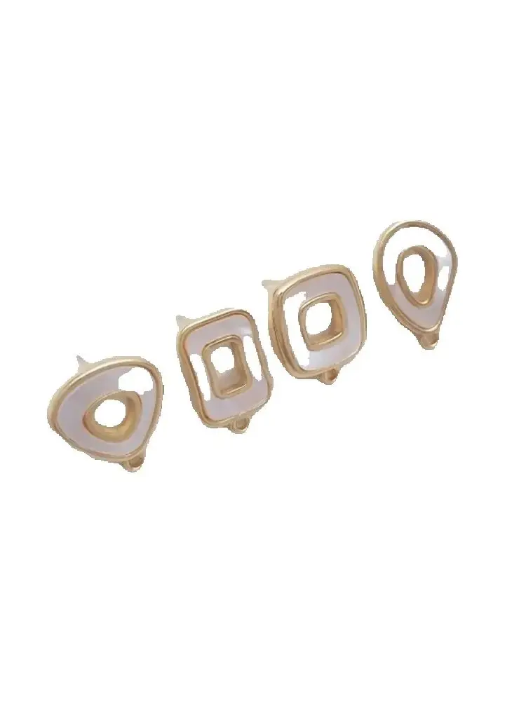 Inlaid with Natural Mother-of-pearl 14K Gold Color Hollow Geometric Earrings with Hoops Stud Earrings 925 Silver Needle DIY Ear