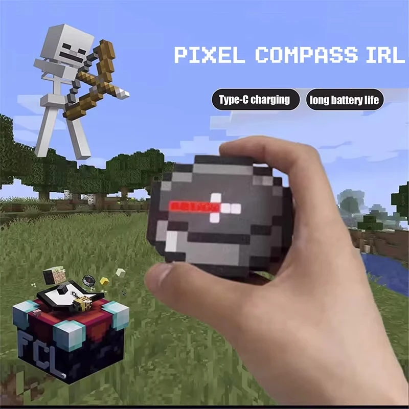 سلسلة مفاتيح بوصلة فنية بكسل الإلكترونية - مشبك حقيبة ظهر مكتشف الاتجاه، هدية على طراز الألعاب الرجعية للأطفال والرجال (هدية عيد ميلاد)