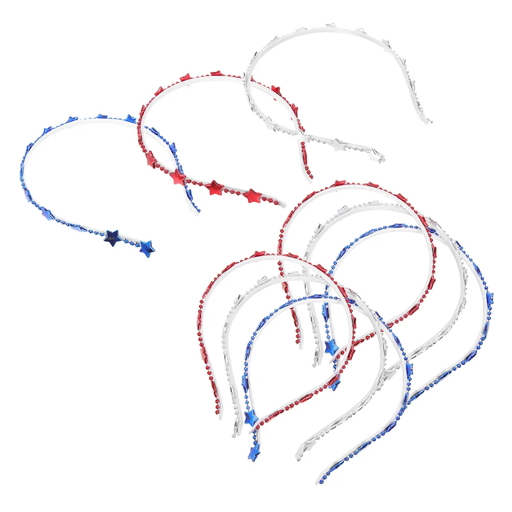 

9 шт., повязка для волос на День независимости, повязка на голову со звездой, красный, белый, синий, патриотические аксессуары для волос для женщин на День памяти 4 июля