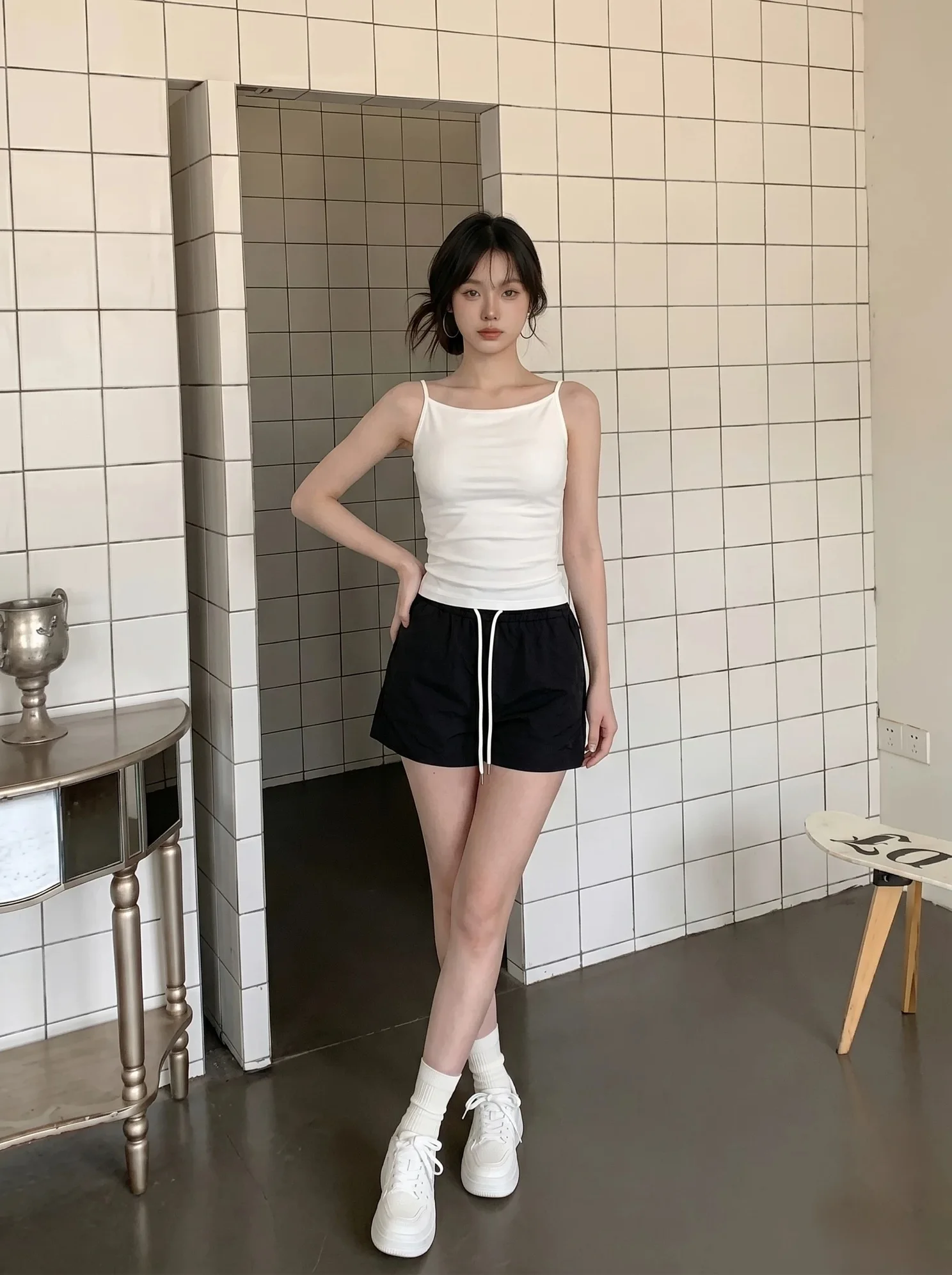 

Summer Cotton Blend Tank Top Women's Base Layer Clothing Breast Reduction Belly Covering Simple Style Basic Cotton 95%