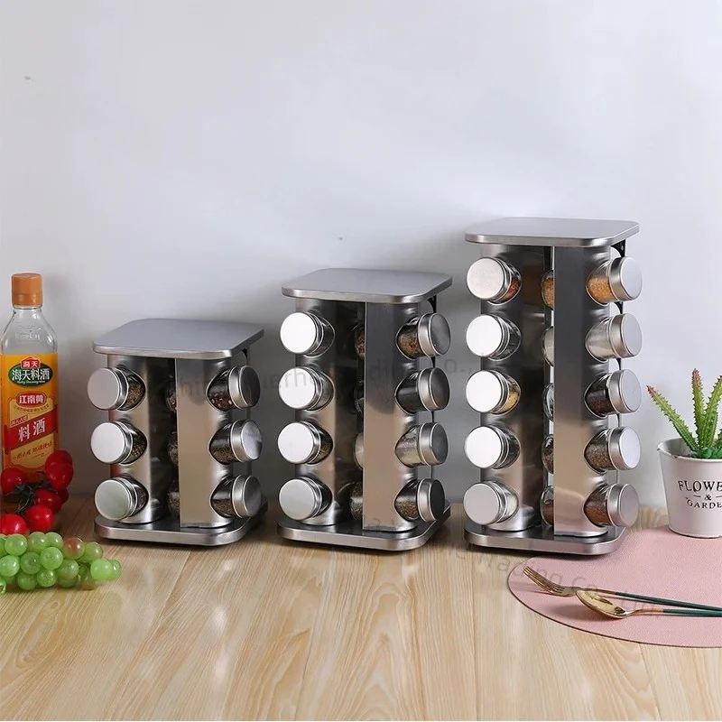 for Stainless steel seasoning rack kitchen seasoning bottle glass jar set household seasoning rack kitchen supplies