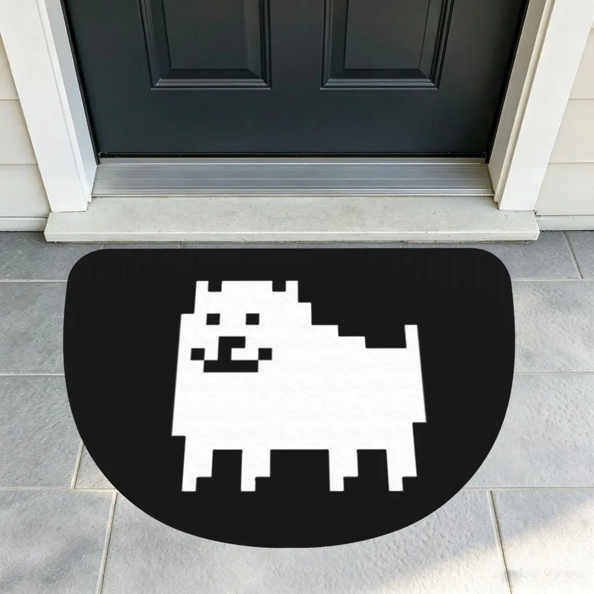 Undertale Annoying Dog Soft Flannel Half Round Doormat Non Slip Bathroom Mat Absorbent Floor Carpet for Living Room