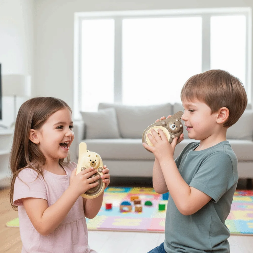 زوج واحد من أجهزة الاتصال اللاسلكية الجميلة على شكل دب طويلة المدى يمكن ارتداؤها على شكل دب كرتوني أجهزة اتصال لاسلكية بنقرة واحدة