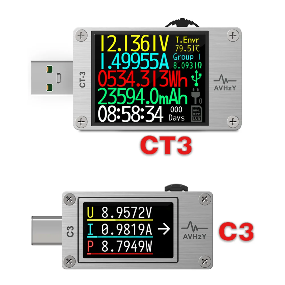 AVHzY USB 3.1 전력계 디지털 멀티미터 전류 테스터 전압 검출기 Lua 해석기 통합 DC 26V 6A AVHzY CT3/C3