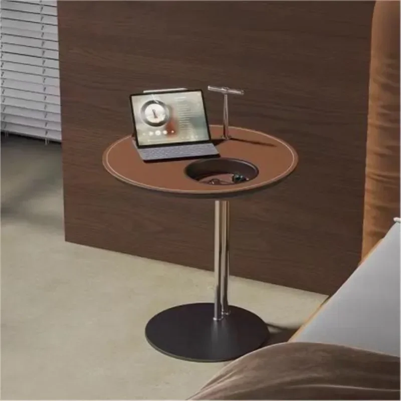 Italian Modern Minimalist Light Luxury Saddle Leather 304 Stainless Steel Sofa Bedside C-shaped Coffee Table Small Side Table