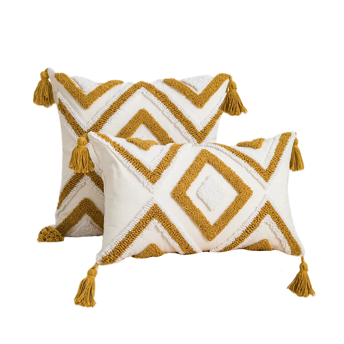 1pc yellow geometric diamond line pattern cotton sail pillow cover with bohemian style suitable for sofas,living rooms,bedrooms
