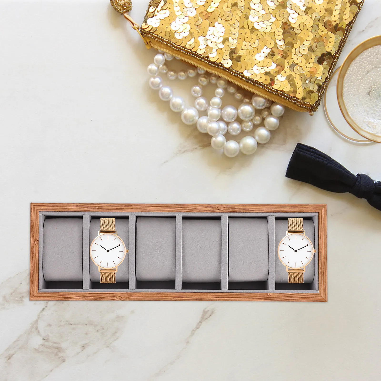 

Elegant Wooden Watches Organizer Tray Display Case with Smooth Finish for Watch Jewelry Storage and Elegant Table