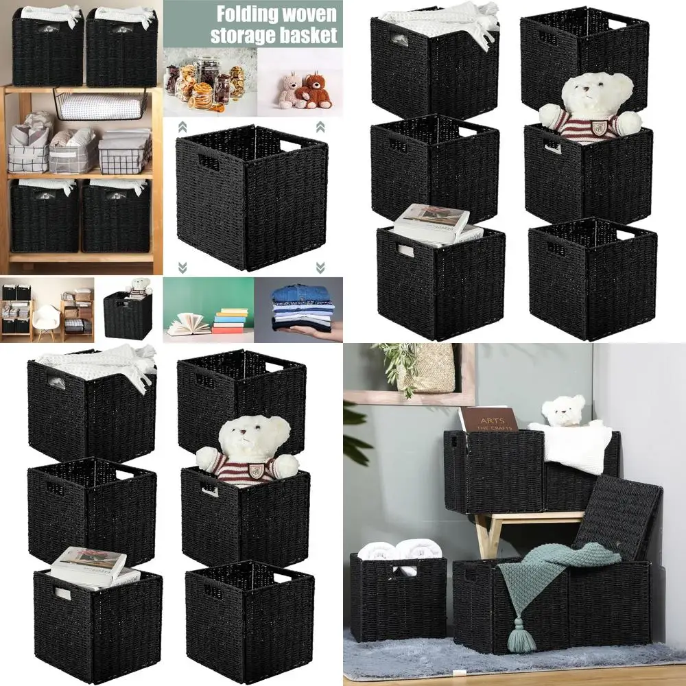 

Large Foldable Wicker Storage Cubes, 11x11x11 Inches, 6 Pack, Black for Shelves, Pantry, Laundry, Bedroom, Living Room