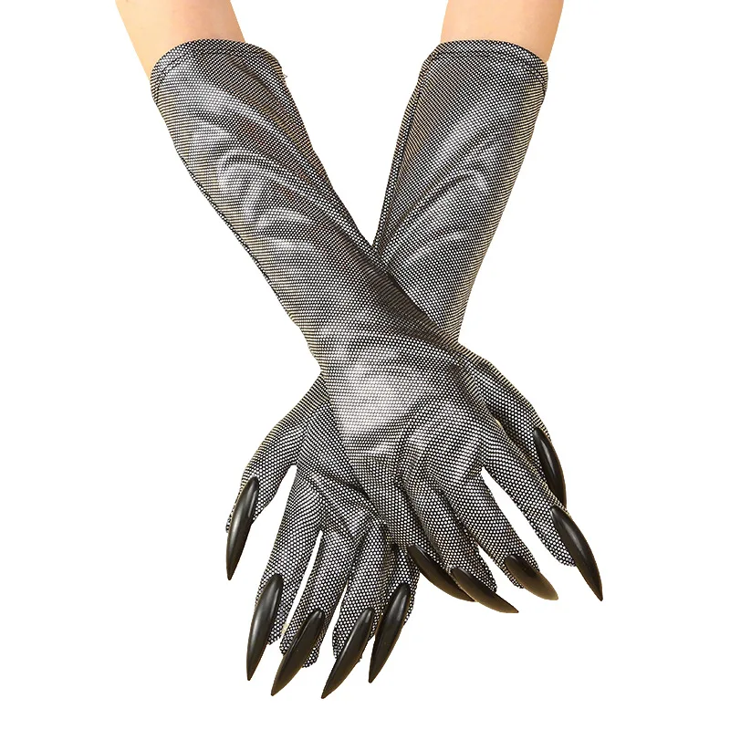 Claw Gloves Halloween Black Sequin Long Nail Cosplay Costume Party Stage Show Lightweight Sturdy Comfortable Unisex