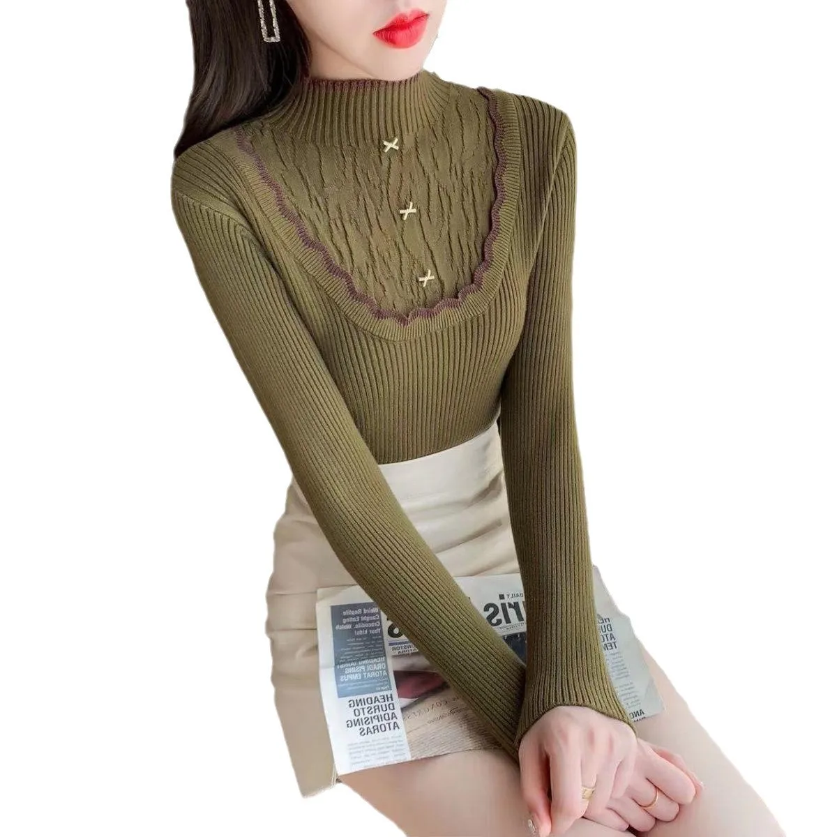 แฟชั่นกึ่งคอเต่าเสื้อกันหนาวบางผู้หญิงSeasonใหม่แขนยาวBottomingเสื้อผู้หญิงด้านในถักเสื้อกันหนาวTop 2025 Spri