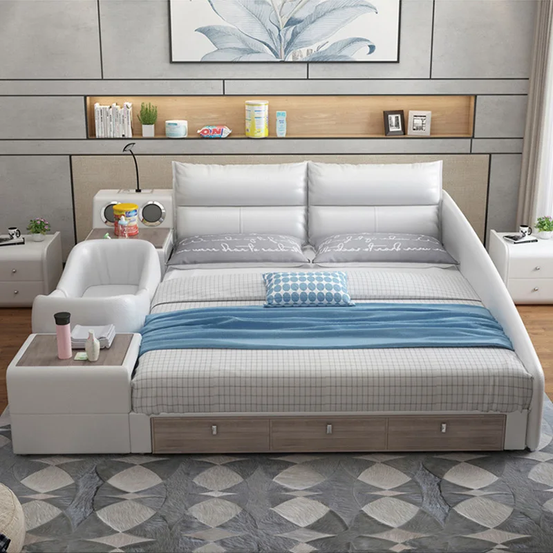 

Multifonction King Size Bed Frames Luxury Nordic Smart Children Bed Couch Storage Space Camas De Casal Bedroom Furniture