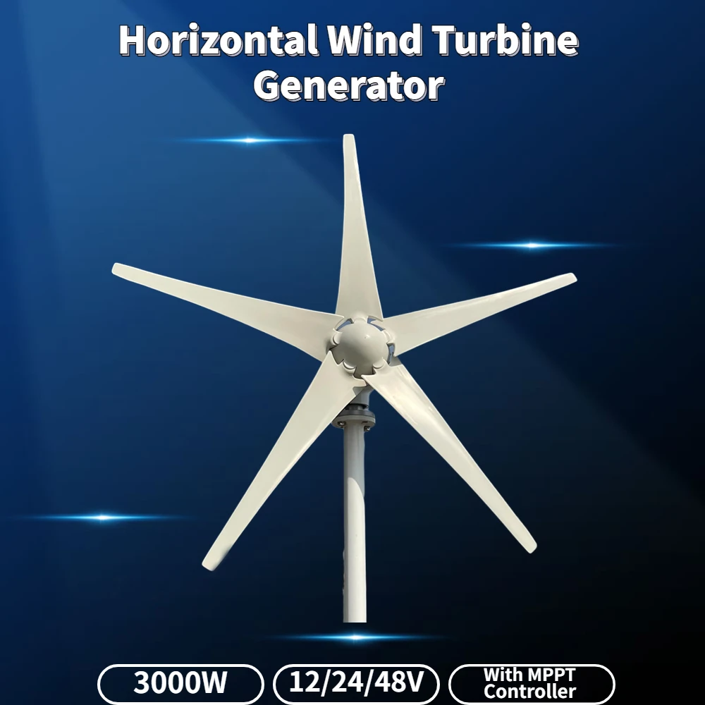 Free Energy 3000W 3/5 Blades Windmill 12V 24V 48V Wind Power Small Wind Turbine Generator MPPT Controller For Home use