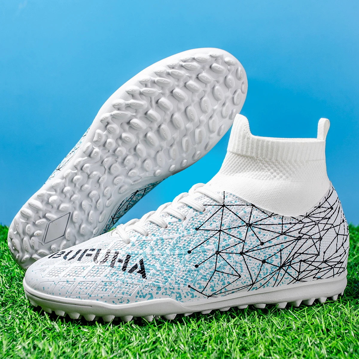 

Professional TF Soccer Boots Unisex Youth Adult PU Fabric Upper Rubber Sole Non-slip Training Cleats