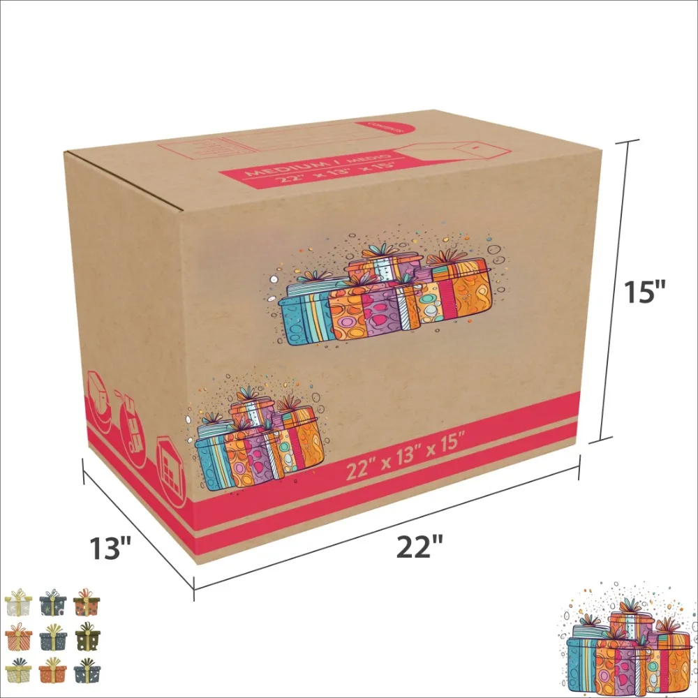 Medium Recycled Packing Moving Storage Boxes, 22 in. L x 13 in. W x 15 in. H, Kraft, 25 Count