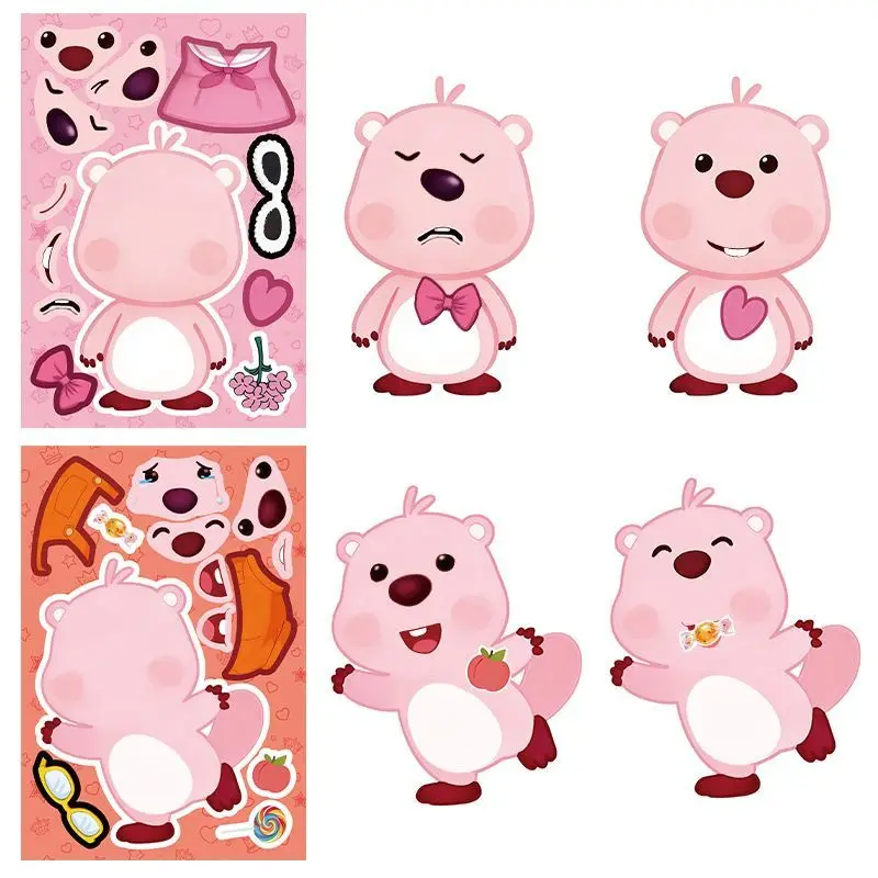 8 Blatt Cartoon Kawaii Anime Loopy Aufkleber Niedliches Puzzle Make-a-Face Spiel Sticker DIY Kinder Zusammenbau Puzzle Spielzeug Aufkleber – Detail 7