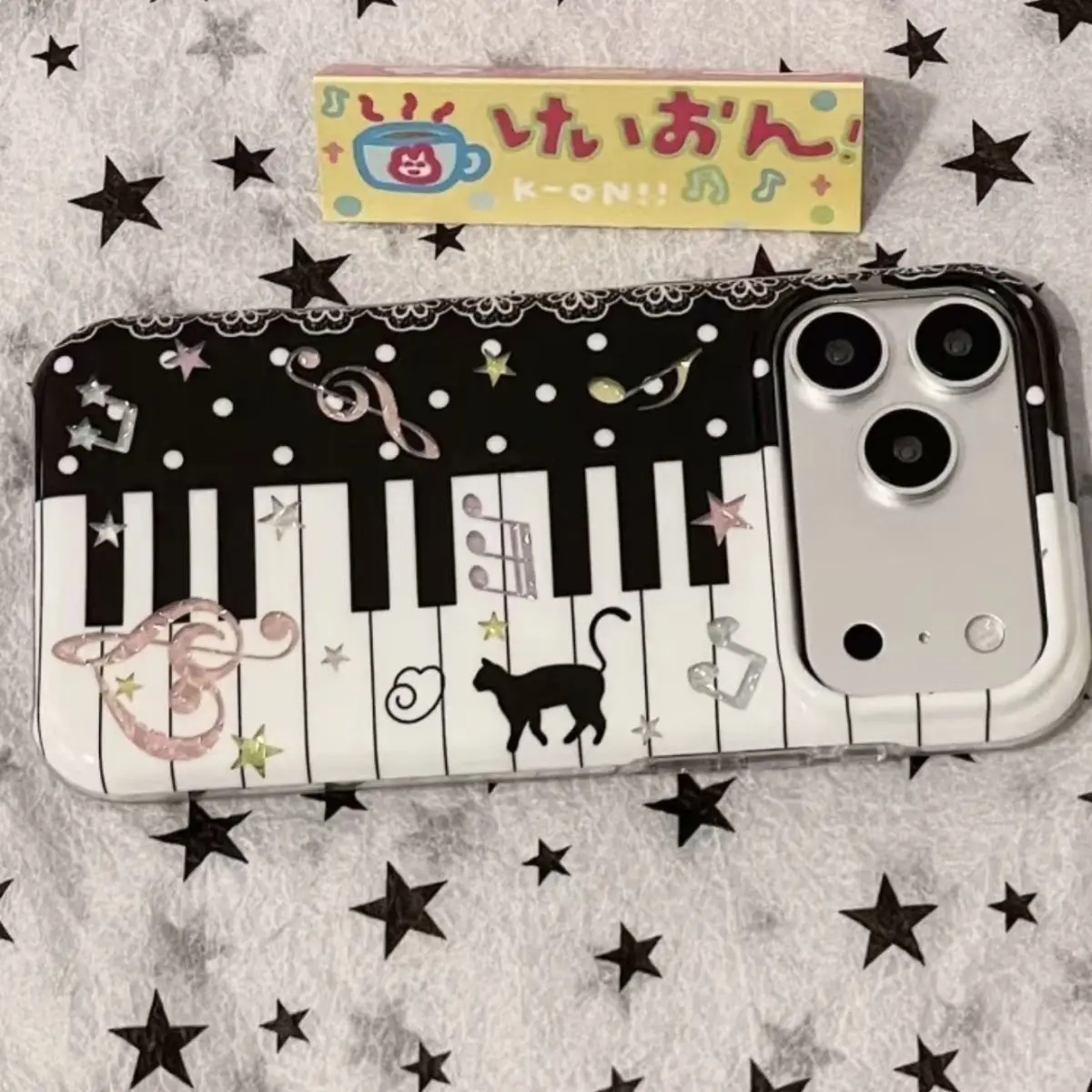 Black and White Piano Music Notes Cat Kawaii Cute Phone Case For iPhone 18 17 16 15 14 13 12 11 Pro XR XS X Max 8 7 MINI Cover view 2