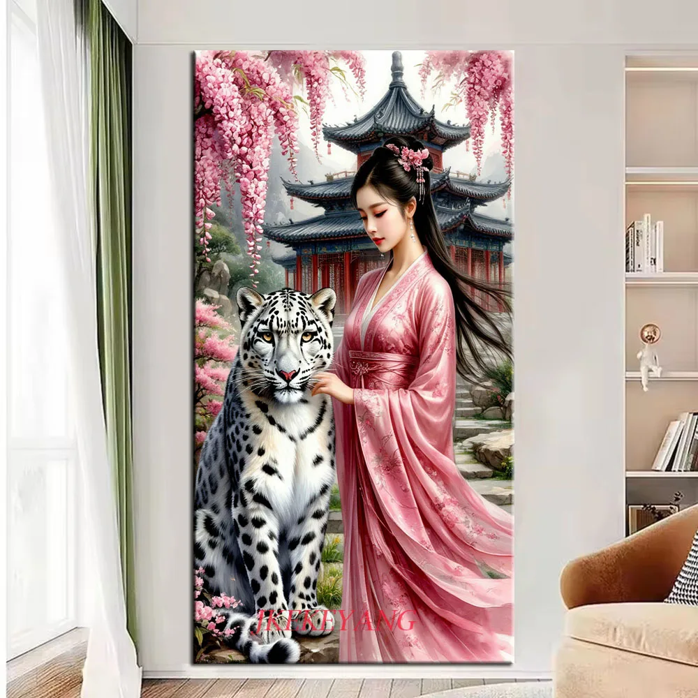 Beautiful Woman and Leopard Picture DIY Diamond Painting Cross Stitch Full Drill Diamond Mosaic New Collection Home Decor
