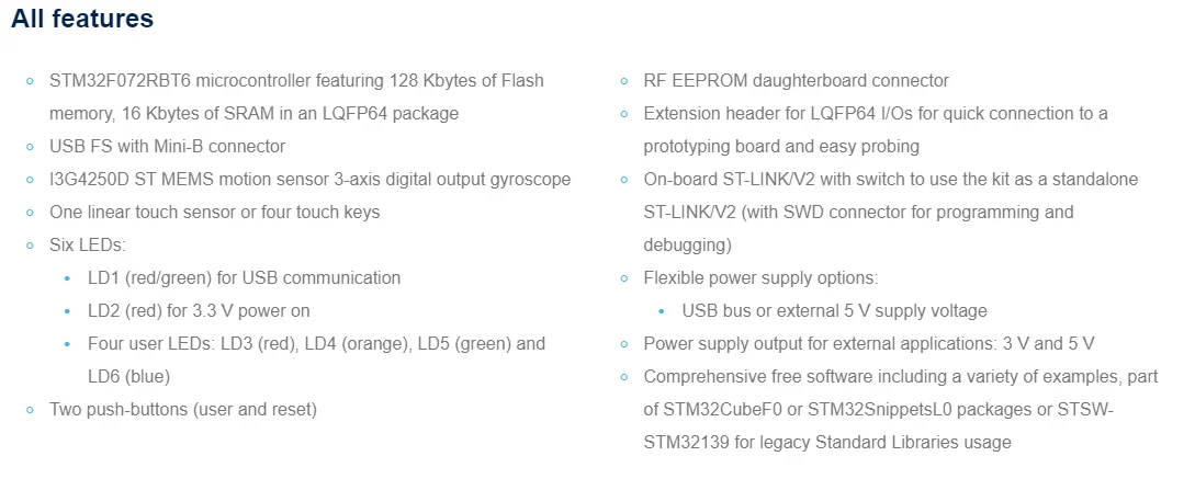 STM32F072B-DISCO Development Board Discovery kit with STM32F072RB MCU