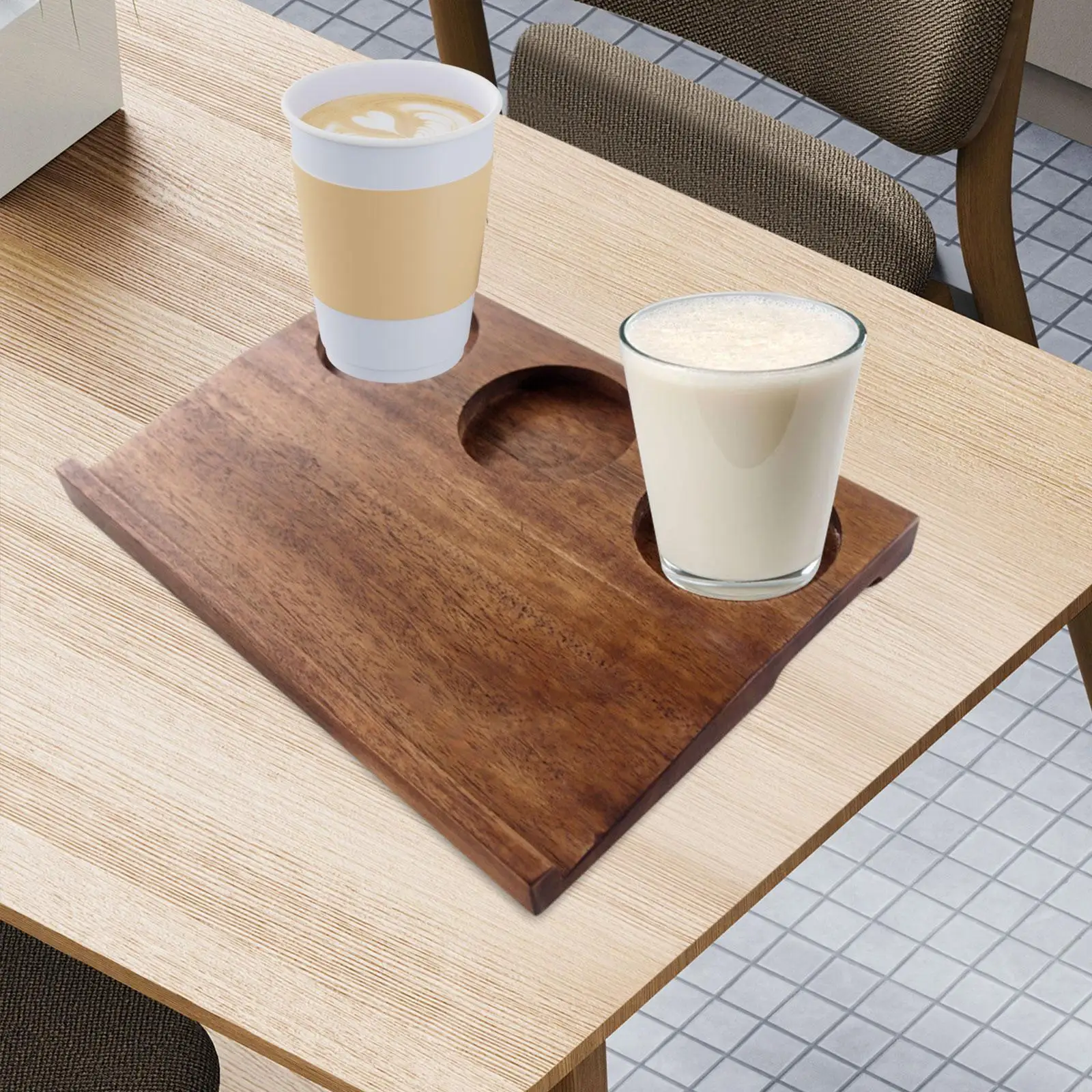 Wooden Coffee Cup Tray Wooden Cup Holder Solid Wood Tray Thick Creative Wide Tea Tray 3 Hole Cup Holder for Coffee Decoration