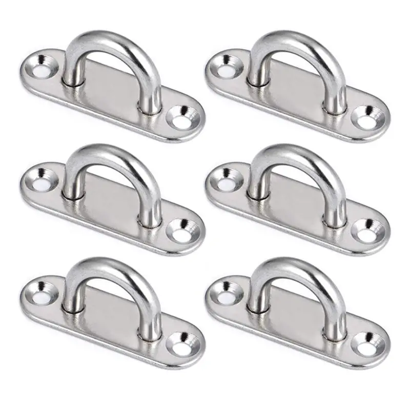 6Pcs 5mm Boat Yacht Fixing Buckle Stainless Steel Eye Plate Oblong Oblong Pad Eye Plates Ceiling Wall Mount Hook