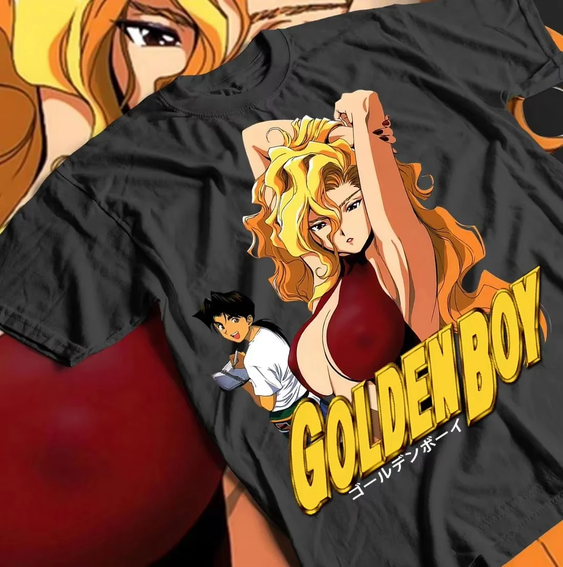 Golden Boy Oe Kintaro Rio Bold Golden Letter Japanese Kanji Vintage Anime Graphic T-Shirt Unisex Oversized Y2K Streetwear Tee