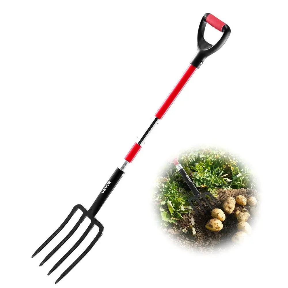 

4 Tines Garden Fork with Fiberglass Handle 45 Inch Heavy Duty Digging Pitchfork for Gardening and Landscaping