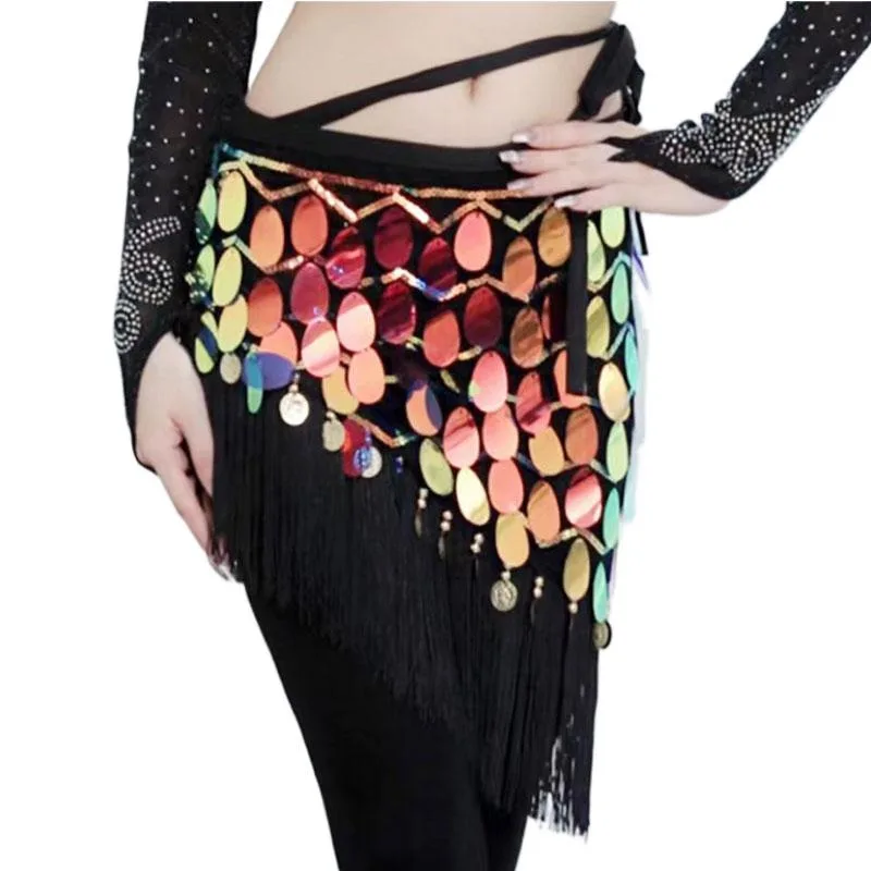 Women Sequins Tassel Coin Belly Dance Lesson Wear Hip Scarf Bellydance Practice Waist Skirts Chain Wrap Belt Towel Clothes Dance