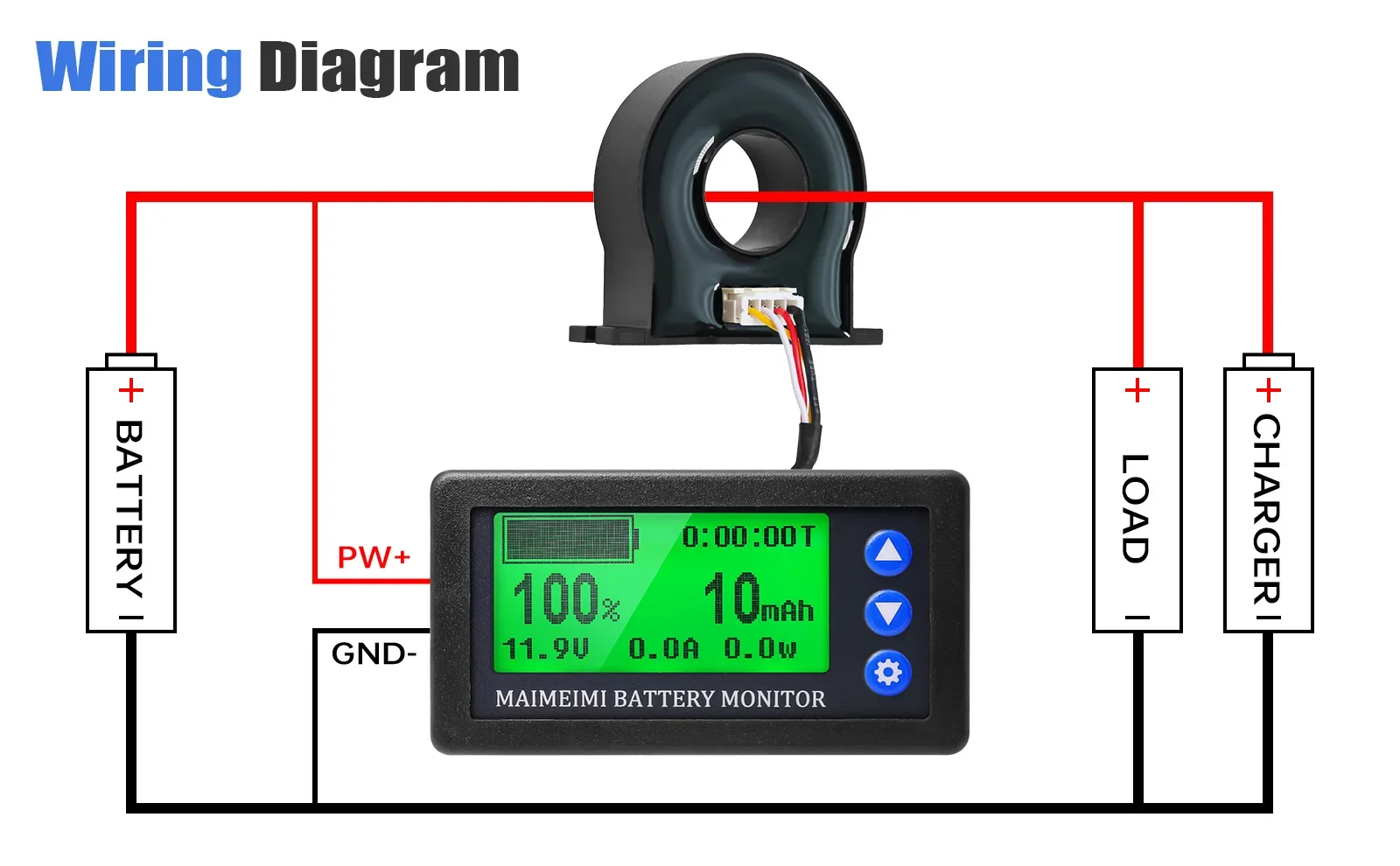 DC 9~100v 100A ~400A Lifepo4 Lead-acid Li-ion Lithium Capacity 12V Battery Monitor Hall Coulomb Tester Digital Voltmeter Ammeter