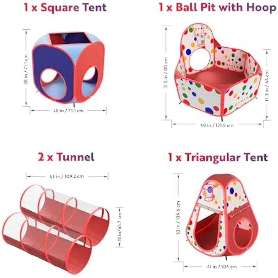 Playz – tentes de jeu 5 pièces, tunnels rampants et piscine à balles, tente de jeu Popup à rebond avec panier de basket-ball pour usage intérieur et extérieur