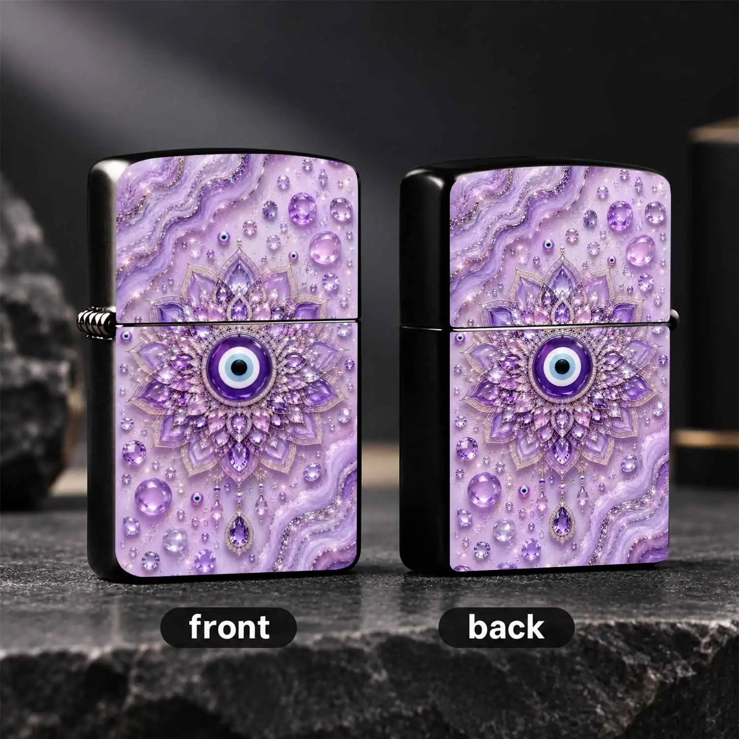 Lavender Purple Evil Eye Mandala Decorative Lighter, Sparkling Inlaid Glitter Portable Daily Use Item, Exquisite Dreamy Amethyst Craft, Suitable For Travel Gathering All Scenarios, Stylish Practical Nice Present For Yourself And Your Close