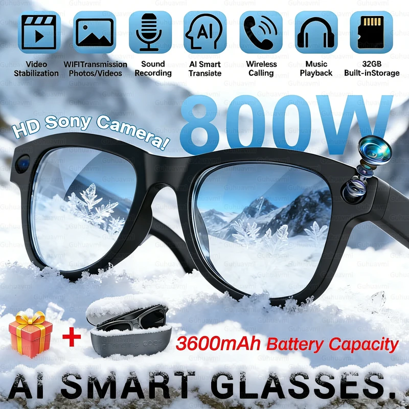 

Новые умные очки с функцией Power Bank 3600 мАч, HD-камерой 800W, переводом на 100+ языков, Wi-Fi, музыкальным плеером и ИИ-чатом для мужчин