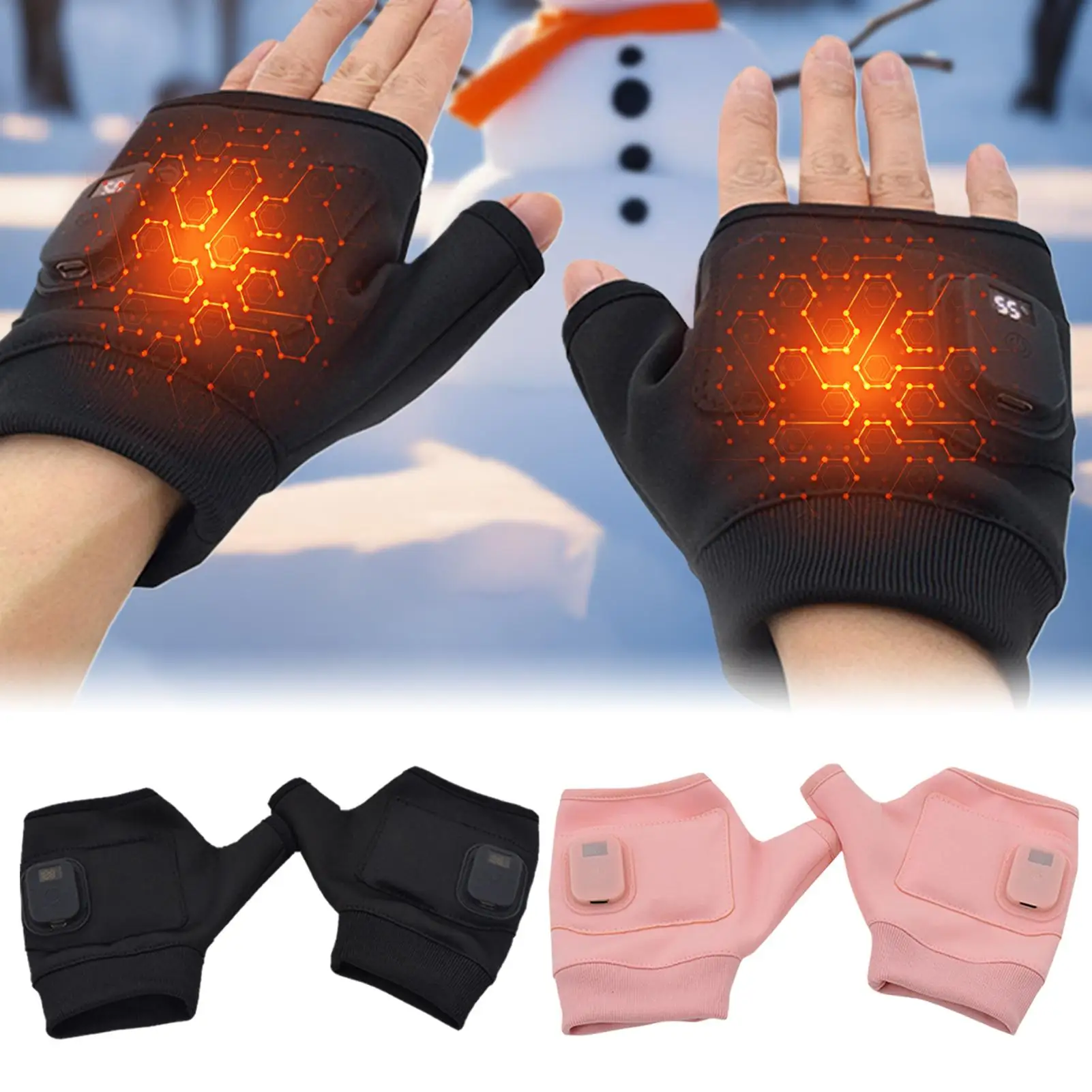 

USB Rechargeable Heated Half Finger Gloves Electric Thermal Touchscreen Gloves for Cycling Motorcycle Typing Work Outdoor