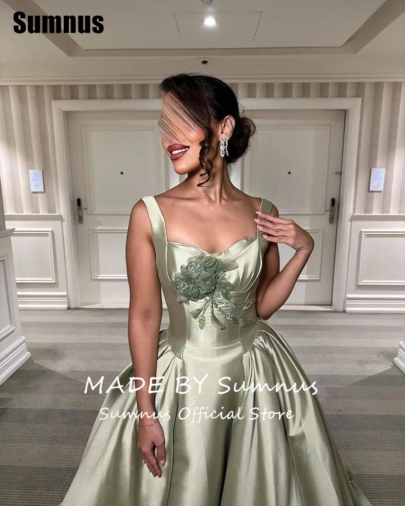 SUMNUS Elegant Green A-Line Evening Light Green Dress Flower Floor-Length Celebrity Dresses Formal Gowns Women 2025 Customized