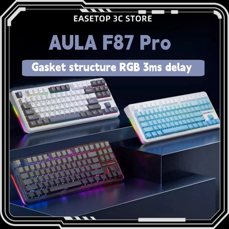 

Aula F87pro Mechanical Keyboard Wireless Bluetooth Tri-Mode Full Key No Punch Rgb Backlight E-Sports Special Customized Keyboard