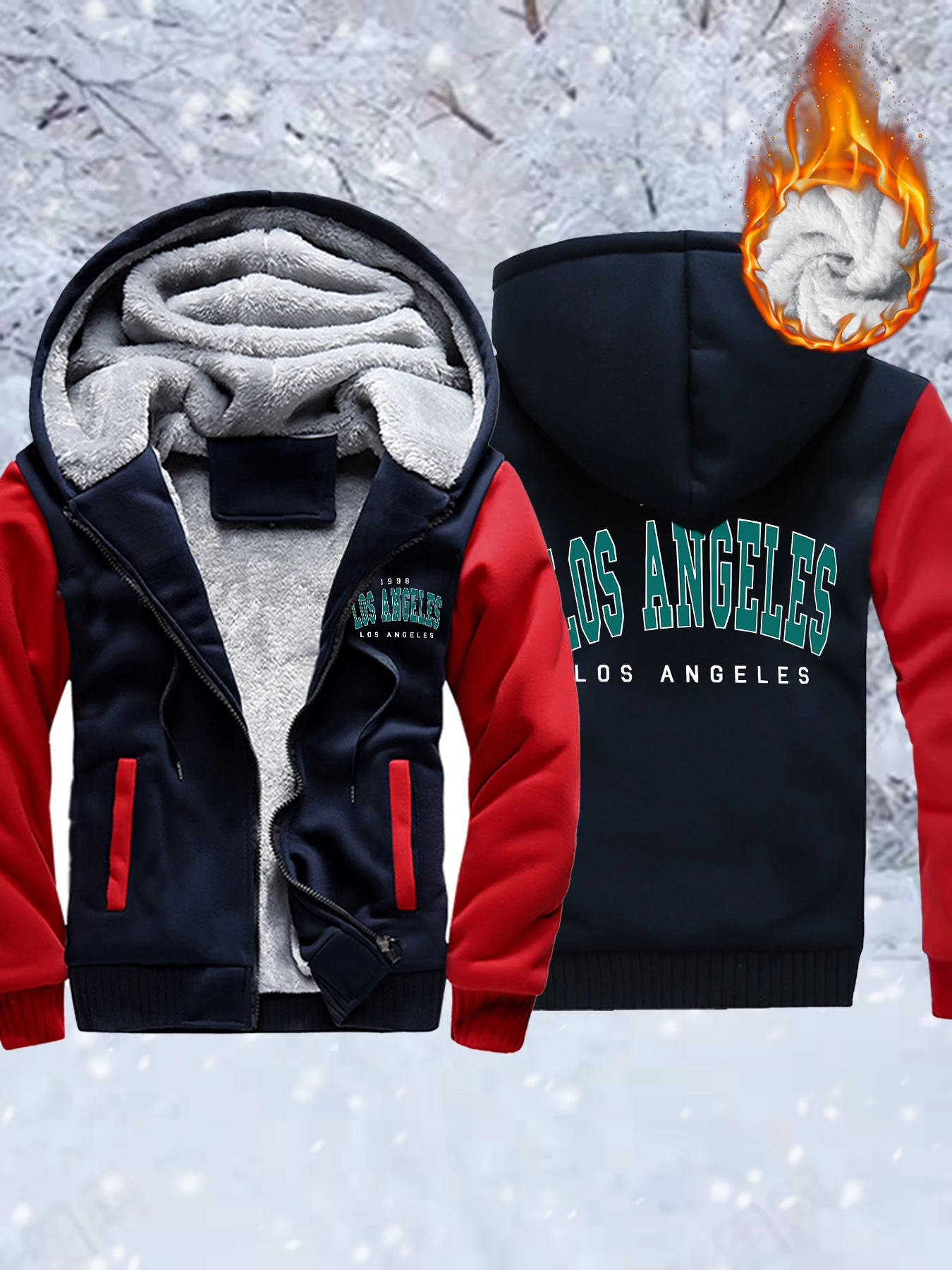 

Los Angeles 1993 Prints Man'S Pocket Zipper Jacket Thicken Winter Coat Fleece Basic Sportswear Warm Comfy Outwear Street Clothes