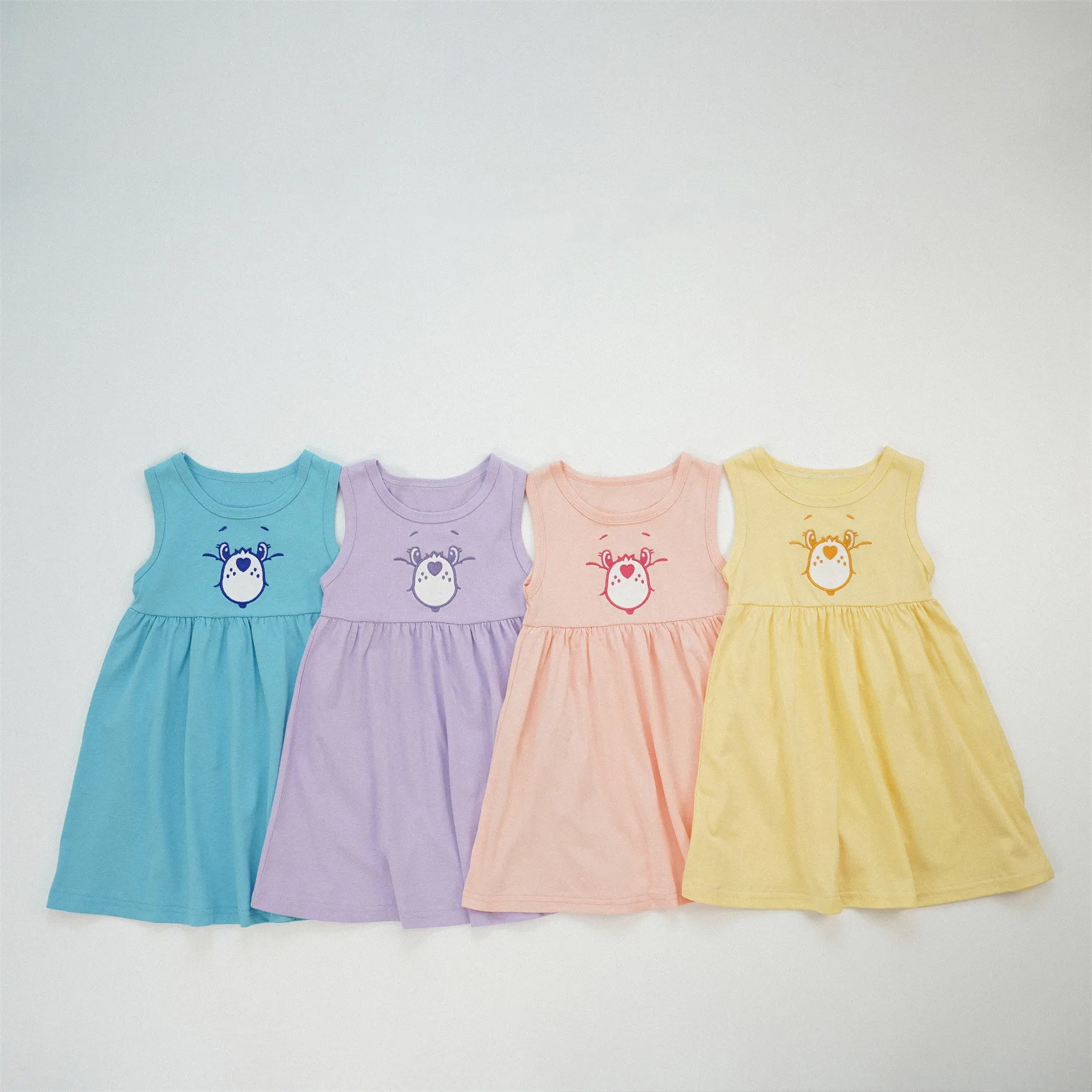 

2024 Summer New Girls Vest Dress Cartoon Print Baby Sleeveless Dress Kids Casual Dress Thin Breathable Children Princess Dress