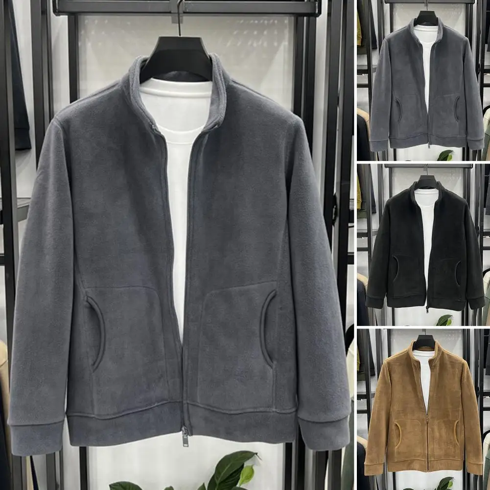 

Men Solid Color Jacket Men's Winter Fleece Sherpa Jacket for Outdoors Sports Wear Softshell Polar Fleece Coat for Autumn for Men