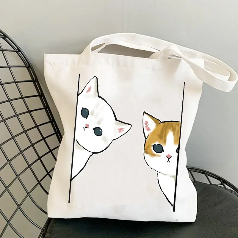 Cute Cat Bags Large Capacity Harajuku Cartoon Vintage Hip Hop Shopping Bag Canvas Bag Funny Women\'s Shoulder Bags Kawaii Girls