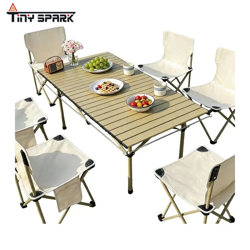 Outdoor Camping Folding Table and Chair Set Portable Moon Chair Egg Roll Table Picnic Equipment Aluminum Alloy Lightweight