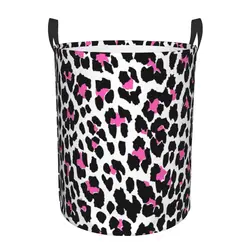 Custom Pink Leopard Laundry Hamper Large Storage Basket Spots African Animal Fur Girls Boys Toy Organizer