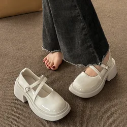 Patent Leather Buckle Strap Lolita Shoes Women Thick Heels Platform Mary Janes Woman Sweet Lovely High Heeled Pumps 2023 Lofers