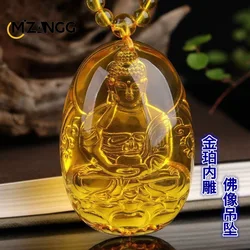 Natural Amber Carved Beeswax Heart Sutra Gold Perp Guanyin Blue Perp Drop Pendant Buddha Necklace Men's and Women's Lucky Charms