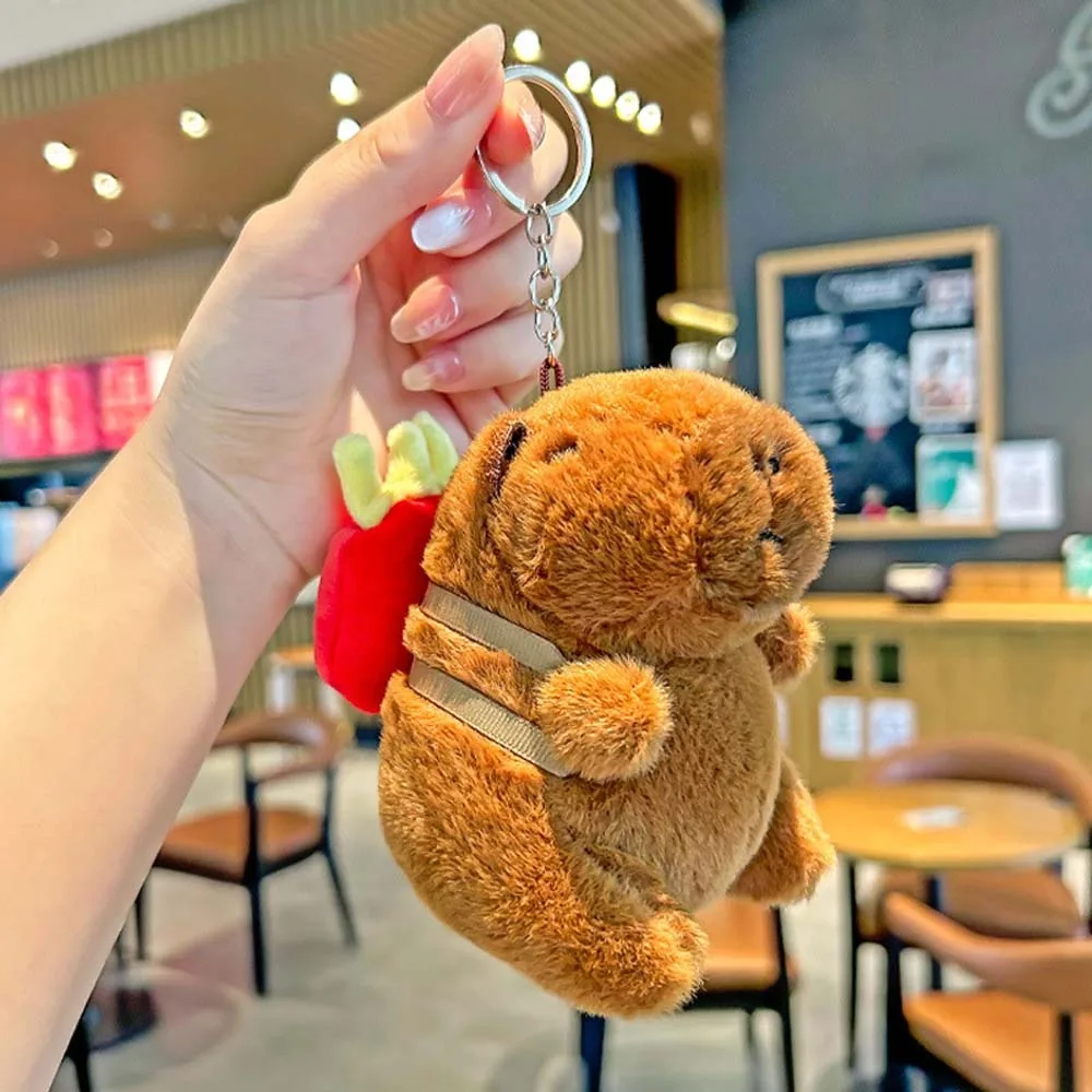 Brązowy Miękki Brelok Kapibara Śmieszny Hamburger Pluszowy Zwierzak Zawieszka Futrzane Frytki Kreskówkowa Lalka Breloczek Dziewczęcy