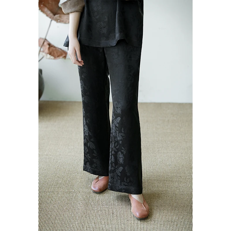 

Женские повседневные брюки CVCCO Hidden Hut Emed Texture Spring Lightweight Sandal Fabric Straight Leg Casual Pants, традиционный китайский стиль...